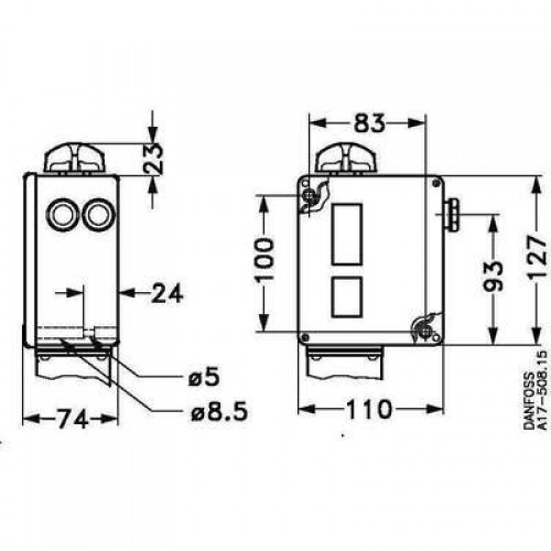 DANFOSS 017-521566 — Реле давления RT для тяжелых условий эксплуатации, диапазон настройки уставки -1-0 бар, дифференциал 0,09-0,4 бар, присоединение G 3/8 