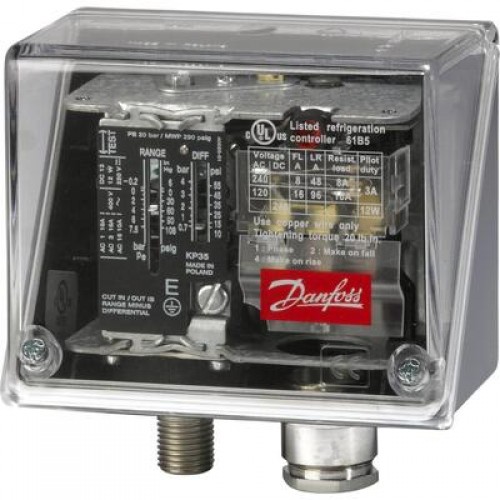 DANFOSS 060-315766 — Реле давления для общепромышленного применения KPI 35, диапазон настройки уставки -0,2-8 бар, дифференциал 0,4-1,5 бар, присоединение G 1/4 