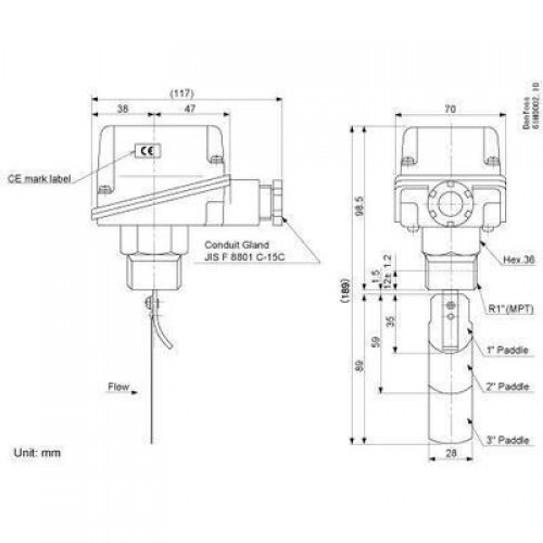 DANFOSS 061H4005 — Реле протока FQS W30G, максимальное рабочее давление 10 бар, IP 42 