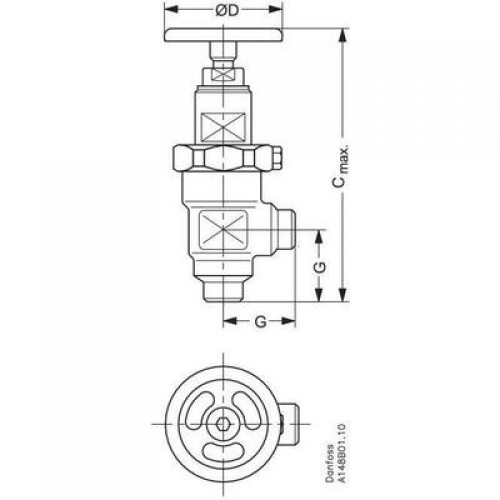 DANFOSS 148B5020 — Запорный клапан SVA-S 6 A ANG H-WHEEL 