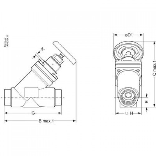 DANFOSS 148B5230 — Запорный клапан SVA-S 15 A STR H-WHEEL 