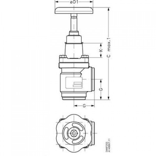 DANFOSS 148B5720 — Запорный клапан SVA-S 50 A ANG H-WHEEL 