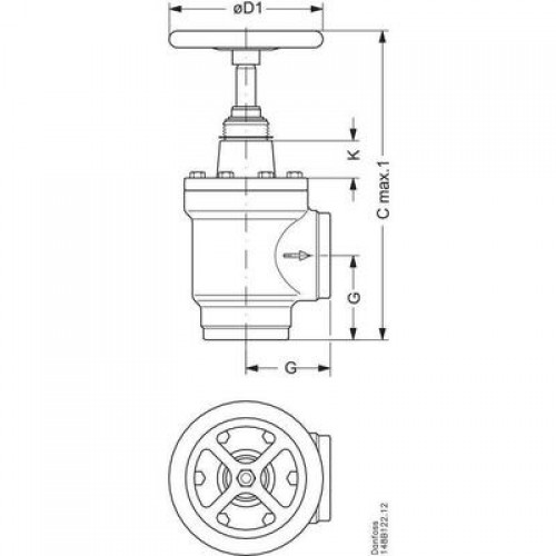 DANFOSS 148B6020 — Запорный клапан SVA-S 100 A ANG H-WHEEL 