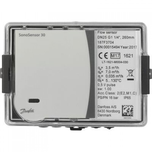 DANFOSS Преобразователь расхода ультразвуковой SonSensor30 для систем холодоснабжения, номинальный расход - 6,0 куб.м.час, минимальный расхо 