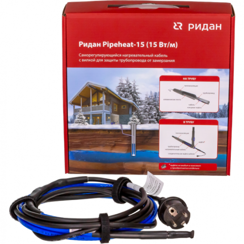 РИДАН 21RT0808R — Pipeheat-15 саморегулирующийся нагревательный кабель 19 м, 285 Вт, с вилкой 